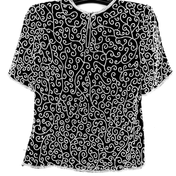 Vintage Laurence Kazar Pearl Beaded Black Top EUC - Picture 4 of 15